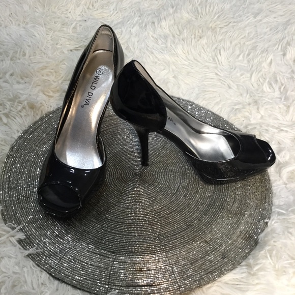 Wild Diva Black Open Toe Stiletto Heel Size 6 - Picture 9 of 13